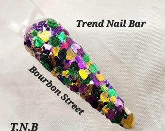 Bourbon Street| Mardi Gras Glitter Dip Powder | Acrylic Nail Powder | Green Black Purple Nails | Chunky Glitter Nail Dip| Trend Nail Bar