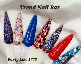 1776 Nail Dip Powder| Patriotic Glitter Acrylic Powder| Red and Blue Solid Dip Powder| White Foil Nail Dip | Heart and Stars| Trend Nail Bar