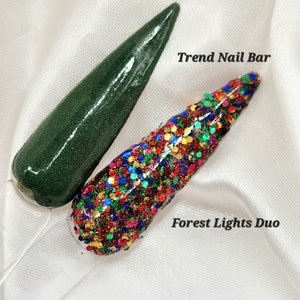 Forest Lights Duo- Acrylic Dip Powder, Christmas Dip Powder, Nail Dip Powder, Glitter Dip Powder, Dark Green Nails, Green Dip Powder