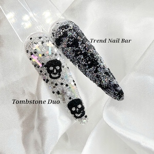 Tombstone Duo- Halloween Nail Dip Powder, Dip Powder, Acrylic Nail Powder, Cross and Skull Nails, Dip Powder For Nails, Glitter Nails