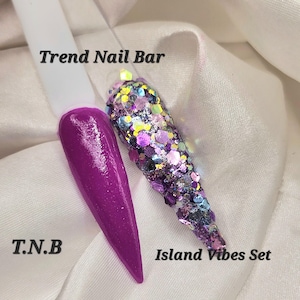 Island Vibes- Neon Purple Nail Dip Powder,  Glitter Dip Powder For Summer, Purple Dip Powder, Dip Powder Duo, Summer Dip Powder, Dip Nails