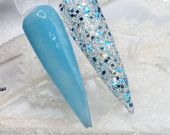 Frosty Bite Duo| Nail Dip Powder| Blue Shimmer Nail Dip| Glitter Acrylic Powder| Trend Nail Bar