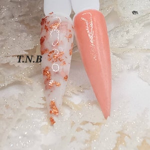 Peaches & Cream Duo- Nail Dip Powder, Milk Bath Dip Powder, Foil Flakes Dip Powder, Dip Powder For Nails, Matte Peach Dip Powder