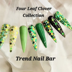 Four Leaf Clover- St. Patrick&#39;s Day Dip Powder Collection, Glitter Dip Powder, Dip Powder For Nails, Green and Gold Nail Dip Powder