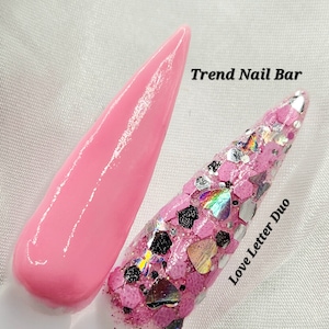 Pink Valentine Dip Powder Duo: Heart Glitter Acrylic Powder