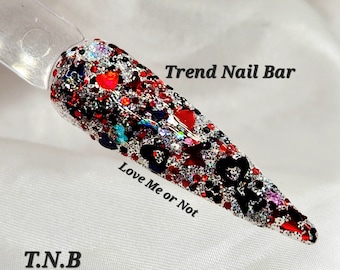 Love Me or Not| Glitter Dip Powder|Valentines Day Heart | Acrylic Nail Powder | Red Black Nail | Trend Nail Bar