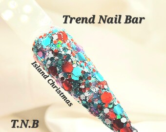 Island Christmas Glitter Acrylic Dip Powder: Nail Art