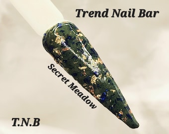 Secret Meadow| Olive Green Foil Nail Dip Powder| Acrylic Dip Powder| Fall Nail Dip| Colorful Flakes| Trend Nail Bar