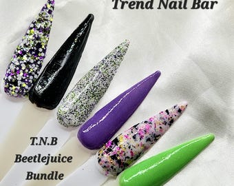 Beetlejuice Inspired Nail Dip Powder Bundle| Halloween Glitter Acrylic Powder| Foil Dip Nail| Green Black and Purple Nails| Trend Nail Bar