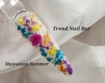 Hawaiian Summer- Acrylic Floral Nail Powder, Milky White Nails, Nail Dip Powder, Summer Dip Powder, Dried Real Flowers, Dip Powder