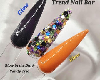Halloween Glow Dip Powder Candy Trio: Glitter Acrylic Nail Art
