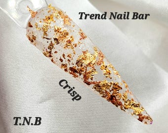 Crisp Fall Acrylic Dip Powder: Gold Copper Flakes Nail Art