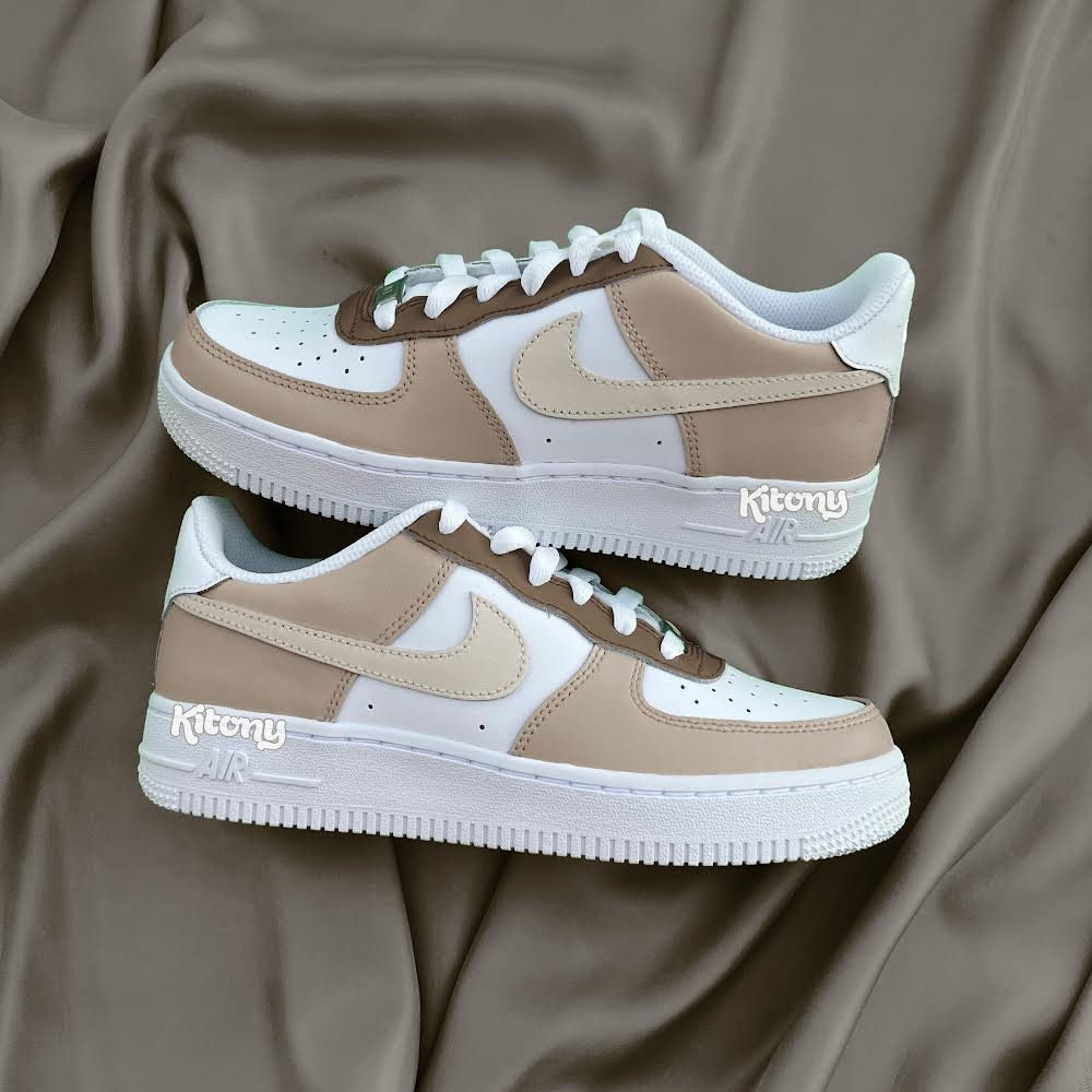 Dark Beige Tones Colorblock Air Force 1 Custom Sneakers | Etsy UK