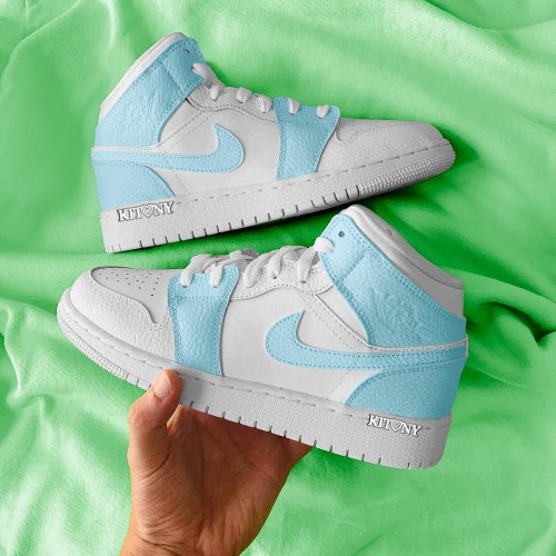 Custom Light Blue Jordan 1 Mids | Etsy 