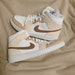 Light Beige Air Jordan 1 Mid, Brown Jordans, Custom Painted Chocolate Jordan 1, light beige tones sneakers, Christmas present
