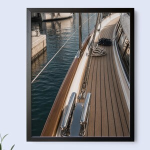 Luxury Marina Yacht Wall Art, Sailing Deck Photography Print, Coastal Nautical Decor, Mediterranean Harbor Printable, Quiet Luxury Art image 5