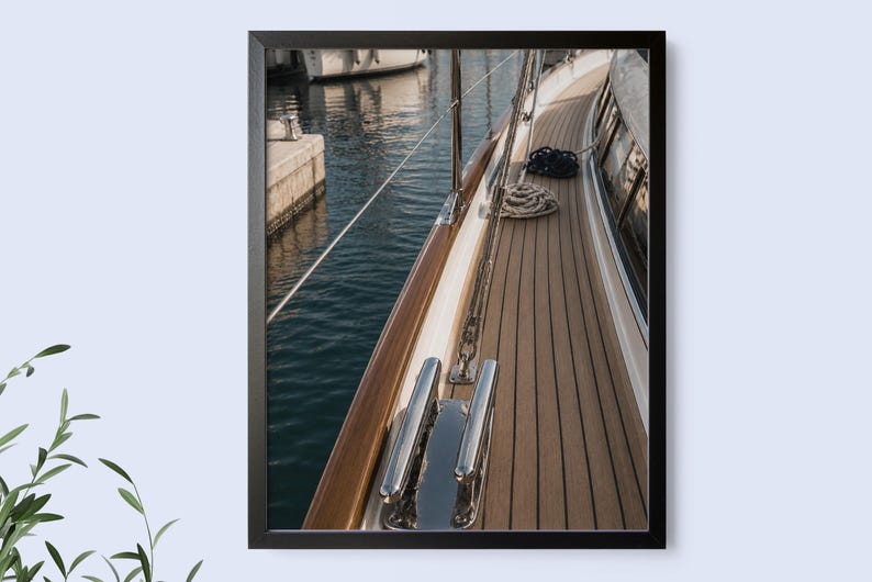 Luxury Marina Yacht Wall Art, Sailing Deck Photography Print, Coastal Nautical Decor, Mediterranean Harbor Printable, Quiet Luxury Art image 5