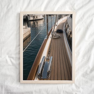 Luxury Marina Yacht Wall Art, Sailing Deck Photography Print, Coastal Nautical Decor, Mediterranean Harbor Printable, Quiet Luxury Art image 1