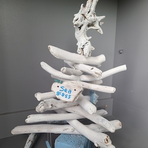 Driftwood Tree With Ocean Themed Written Ornaments