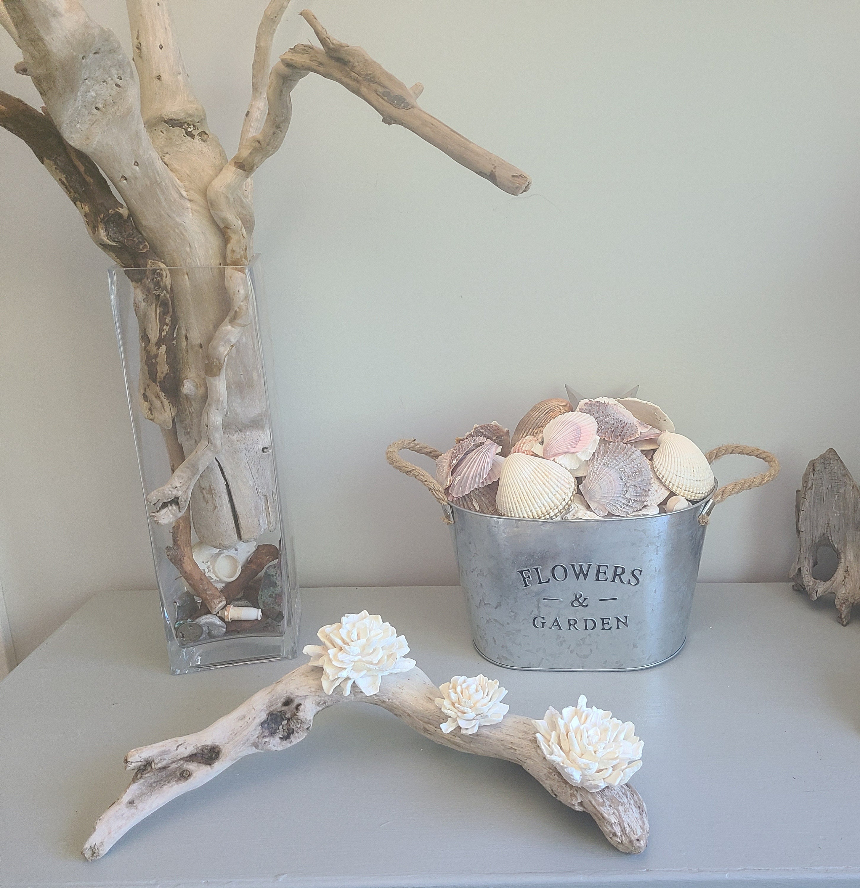 Driftwood With Barnacle Flowers Tabletop Decoration, Driftwood