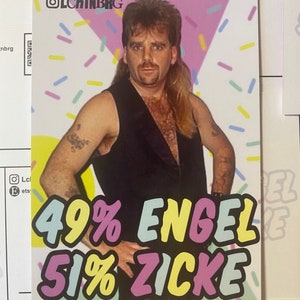Postkarte „49o/o Engel 51o/o Zicke“