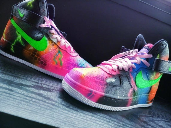 Nike Air Force 1 Custom Fiery Neon Splatter Graffiti White Shoes Men  Women Kid