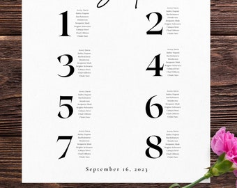 Modern vertical wedding seating chart template, INSTANT DOWNLOAD, Editable printable small wedding seating sign, digital download, 8 tables