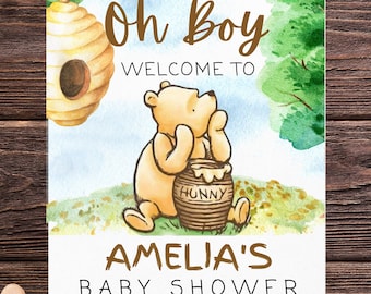 Baby Shower Welcome Sign Winnie the Pooh Bear Baby Sign, baby shower sign for Boy gender neutral, Acrylic baby shower sign