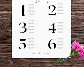 Modern vertical wedding seating chart template, INSTANT DOWNLOAD, Editable printable wedding seating chart sign, digital download, 6 tables