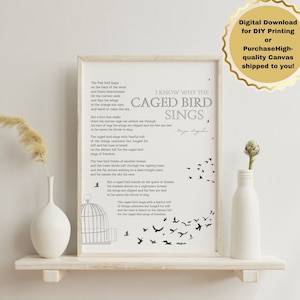 Vogel im Käfig singt Maya Angelou Poetry Print, Wandkunst, druckbare digitale Kunst, benutzerdefinierter Zitatdruck, Wandkunstgeschenk, Badezimmer-Schlafzimmer-Wanddekor