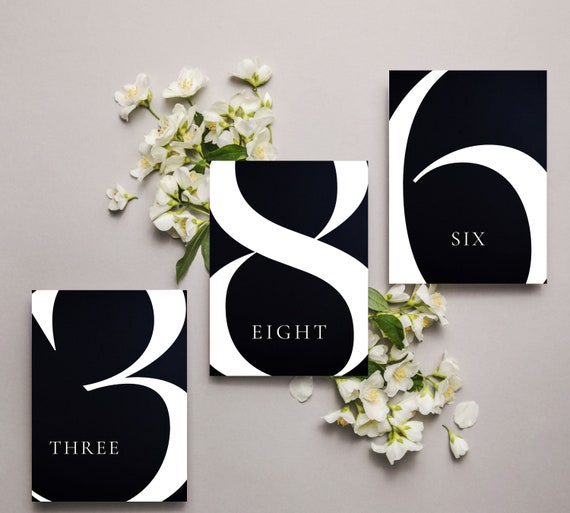 Black white Modern Table Numbers Wedding Printable, Wedding Table Numbers template, Minimalist,  Canva, INSTANT DOWNLOAD, digital download,