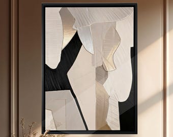 Lussuoso murale dipinto a mano nei toni del beige, nero e oro con texture - Murale 3D minimalista e lussuoso per soggiorno, sala da pranzo, corridoio, ufficio