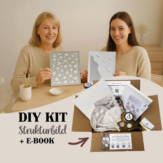 DIY Leinwand Set: Textured Art Kit zum Selbermachen, Muttertag Geschenk Strukturbild für Frauen, Wanddeko DIY mit E-Book & Anleitung