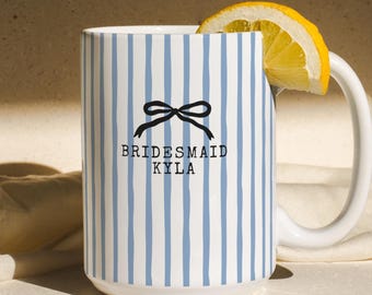 Personalized Bridesmaid Mug Custom Name Coffee Cup Blue Stripe Mug Bridal Party Gift Bridesmaid Proposal Engagement Gift