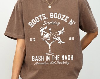Custom Nashville Birthday Shirt Boots Booze and Birthdays Cowgirl Birthday Tee Matching Girls Trip Party Shirt