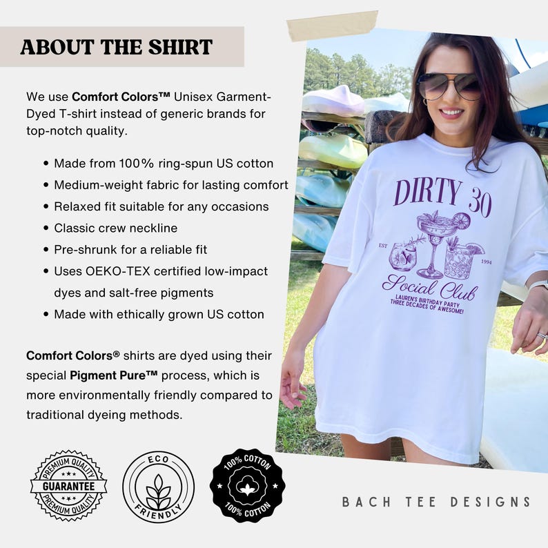 A custom Dirty 30 birthday unisex comfort colors t-shirt , perfect for celebrating the big 3-0 with a fun cocktail theme!