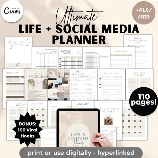 Social Media Planner, Social Media Content Planner, Life Planner, Social Media Templates, Social Media PLR, plr digital planner, MRR, Dfy