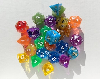 Mystery Dice Sets                         D&D Polyhedral Dice full 7pc set for Dungeons and Dragons and other TTRPGs. Free dice bag.