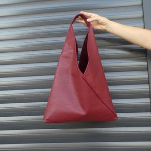 Burgund Japanische Origami Tasche, Echtes Leder Braun Schwarz Silber Große Einkaufshandtasche, Tragetasche für Frauen, Schultertasche für jeden Tag