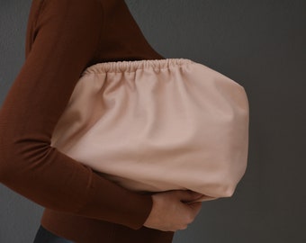 Large Handmade genuine leather Dumpling cloud clutch for women, Leather cloud bag, Oversized puffball handbag, retro purse