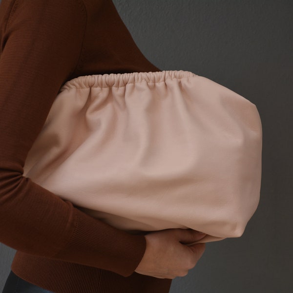 Grande pochette nuage Dumpling en cuir véritable faite main pour femme, sac nuage en cuir, sac à main puffball surdimensionné, sac à main rétro