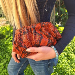 Mini pochette Dumpling in stampa pitone, Borsa a nuvola in vera pelle, Piccola borsa da sera retrò a palloncino