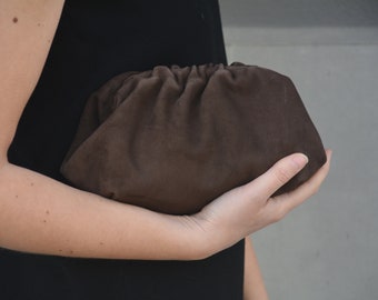 Mini suede Cloud bag, Brown suede Genuine Leather clutch, Dumpling Hobos Bag, Gift for Girlfriend, Casual Bag, Daily Bag, Evening handbag