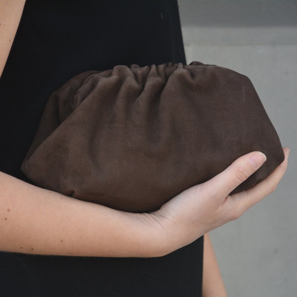 Mini suede Cloud bag, Brown suede Genuine Leather clutch, Dumpling Hobos Bag, Gift for Girlfriend, Casual Bag, Daily Bag, Evening handbag