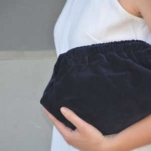 Navy blue Velvet mini Dumpling cloud clutch, Small soft evening handbag, Retro purse, Plush coctail bag purse for women