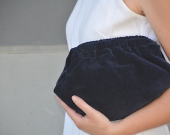 Navy blue Velvet mini Dumpling cloud clutch, Small soft evening handbag, Retro purse, Plush coctail bag purse for women