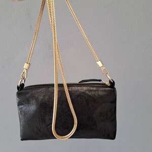 Bolso bandolera pequeño de piel con cadena dorada para mujer, Cartera de mano de piel de becerro suave, Cartera de piel con cadena, Monedero de piel con cremallera