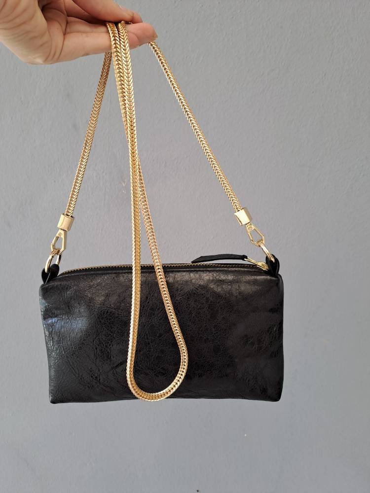 Gold Chain Black Satin Mini Grab Bag