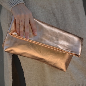 Grand sac à main en cuir doré rose métallisé pour femme, pochette surdimensionnée en cuir solide argentée, pochette en cuir polyvalente