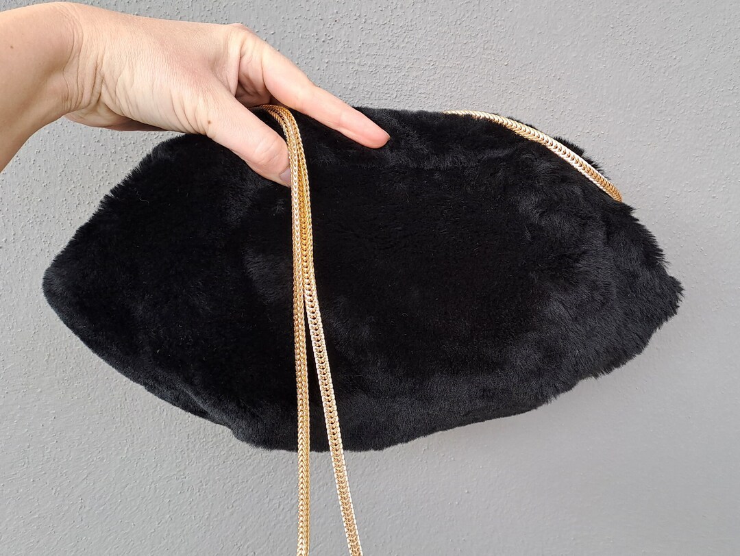 Black Cloud: Exclusive Real Rabbit Fur Mini Puffball Retro Purse - Etsy